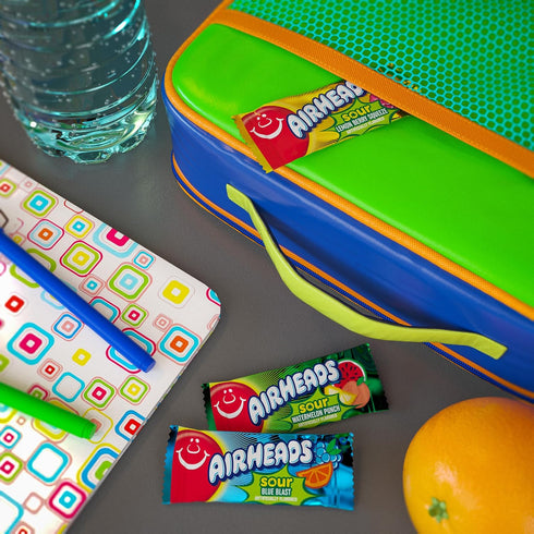 9 Airheads SOUR Candy Bars, Sour Watermelon Punch, Blue Blast, Lemon Berry Squeeze, Bar Movie Theater Box