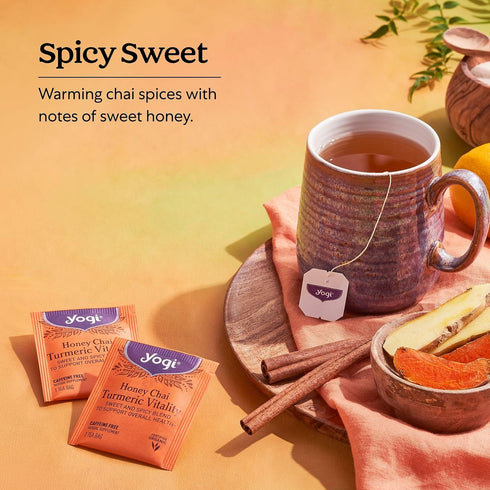 16 Pack (6 Packs) Yogi Tea Honey Chai Turmeric Vitality Tea - Tea Bags per - Organic Tea to Support Overall Health