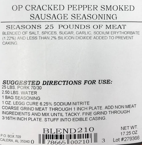 A.C. Legg, Inc. 17.25 oz A.C. Legg - OP Cracked Pepper Smoked Sausage Seasoning