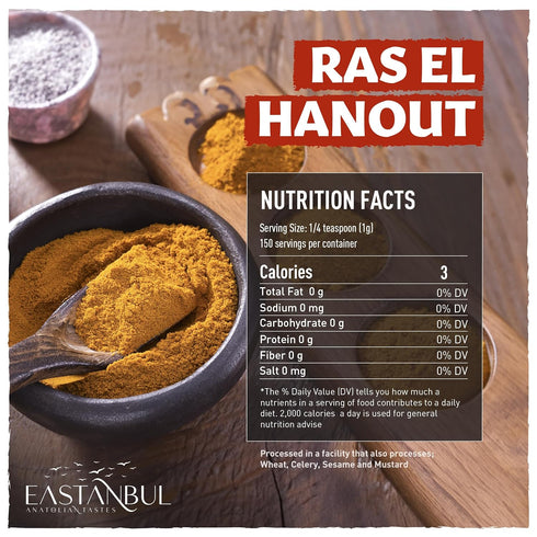 5.3oz, Eastanbul Ras El Hanout Spice, Meat Seasoning, All-in-One Ras El Hanout Moroccan Spice Blend, North African