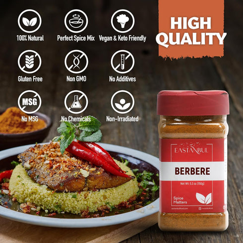 Eastanbul Berbere Spice Blend, 5.3oz Authentic Ethiopian Mix, Berbere Seasoning Medley for Exotic Cooking