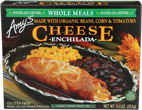 Amy's Frozen Meals, Cheese Enchilada Dinner with Black Beans and Corn, Gluten