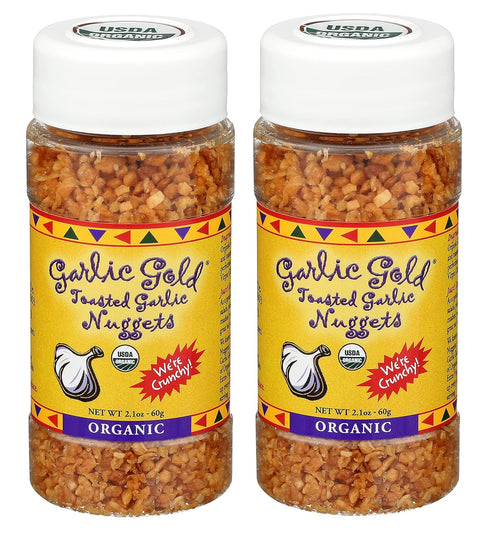 Garlic Gold Toasted Garlic Nuggets, Crunchy Roasted Garlic Seasoning, USDA Organic Salad Topper, 2.1 Ounces, 2 Pack