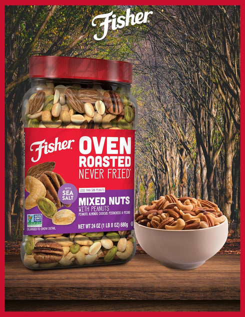 24 (Pack 1), Fisher Oven Roasted Never Fried Mixed Nuts with Peanuts, Ounces of Peanuts, Almonds, Cashews, Pistachios