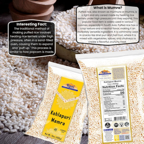 14oz (400g) Rani Kohlapuri Mumra (Puffed Rice) ~ All Natural | No Color | Gluten Friendly | Vegan | NON-GMO | No Salt