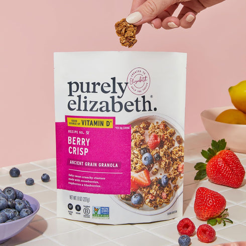 (3 8oz Purely Elizabeth Berry Crisp Granola wit Vitamin D, Made with Organic Oats and Ancient Grains, Gluten-Free