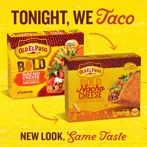 10 5.4 oz (Pack 6) Old El Paso Stand 'N Stuff Bold Nacho Cheese Flavored Taco Shells, Gluten Free, Ct