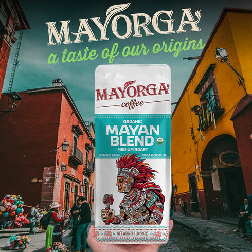 2lb 100% Mayorga Organic Coffee Mayan Blend - Medium Roast Whole Bean Coffee Specialty Grade, Arabica, Slow Roasted