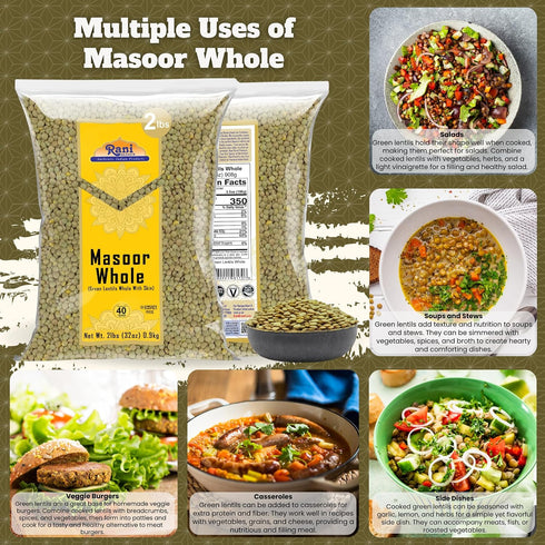 32oz (2lbs) 908g Rani Masoor Whole (Green Lentils Whole With Skin) ~ All Natural | Vegan | Gluten Friendly | Non-GMO |