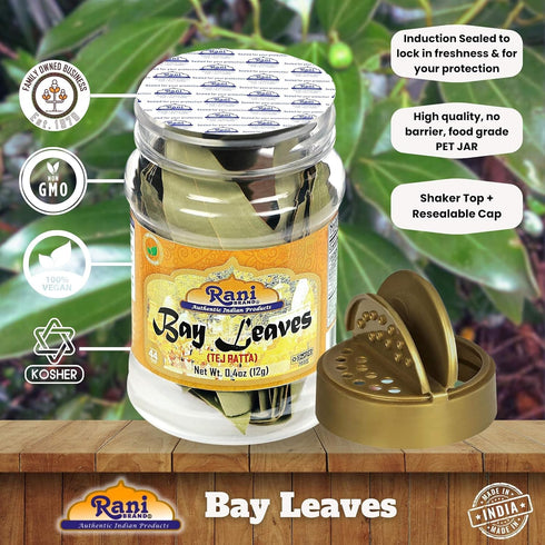 Rani Bay Leaf (Leaves) Whole Spice, Hand Selected Extra Large 0.4oz (12g) PET Jar, All Natural, Gluten Friendly,