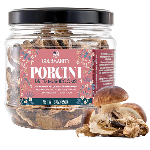 Gourmanity 3oz Dried Porcini Mushrooms, Extra Grade Dried Mushrooms, Umami Flavor Captured,