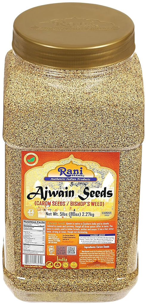 80oz (5lbs) 2.27kg Rani Ajwain Seeds (Carom Bishops Weed) Spice Whole Bulk PET Jar ~ All Natural | Vegan | Gluten