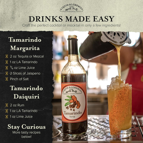 Liquid Alchemist Tamarind Syrup for Cocktails - Perfect Spicy Margarita Mix with Fresh Tamarind Puree - 12 oz