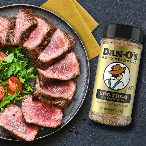 Dan-Os SPG Tri-O Seasoning Salt, Pepper & Garlic Blend Medium Bottle Premium All Purpose SPG for Steak, Chicken
