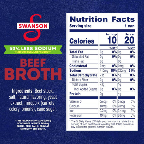 50% 32 oz. (12 Pack) SWANSON S Less Sodium Beef Broth