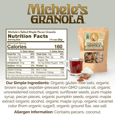 36oz Michele's Granola Salted Maple Pecan, Handmade, Whole Grain, Vegan, Gluten-Free & Non-GMO, Resealable Bag