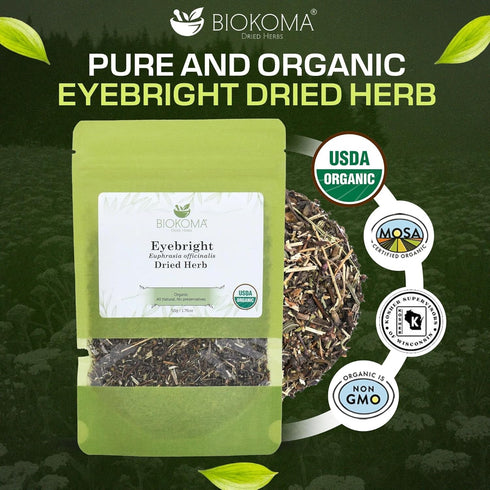 1.76oz Biokoma Organic Eyebright Dried Herb Euphrasia Officinalis Loose Herbal Tea USDA Organic Herbal Tea - Resealable