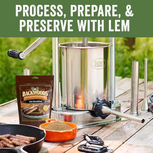25 8.3 Packet LEM Products Backwoods Hot Breakfast Fresh Sausage Seasoning, Ideal for Wild Game and Domestic Meat