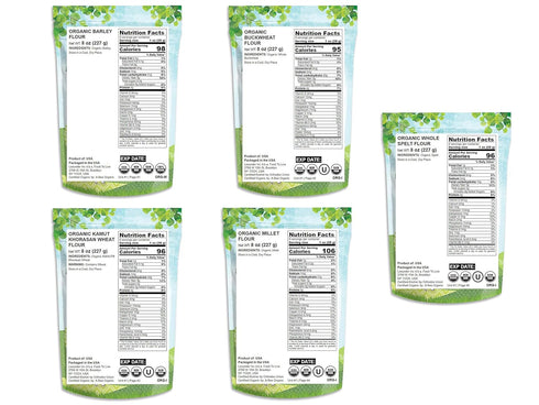 Set Organic Flour Gift - Barley, Buckwheat, Kamut, Millet, and Whole Spelt