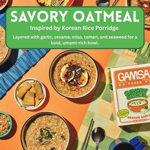 GAMSA FOODS 5-Pack Gamsa Savory Instant Oatmeal - Sesame Garlic, Premium Instant Korean-Inspired Hot Cereal with Sesame