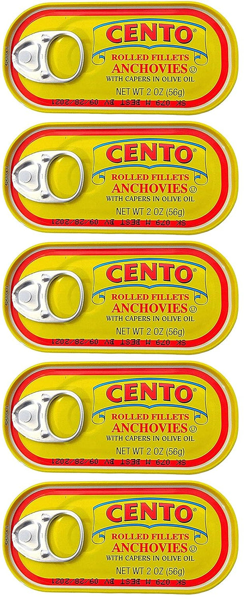 Cento Rolled Fillets Anchovies with Capers in Olive Oil, 2 ounces (56