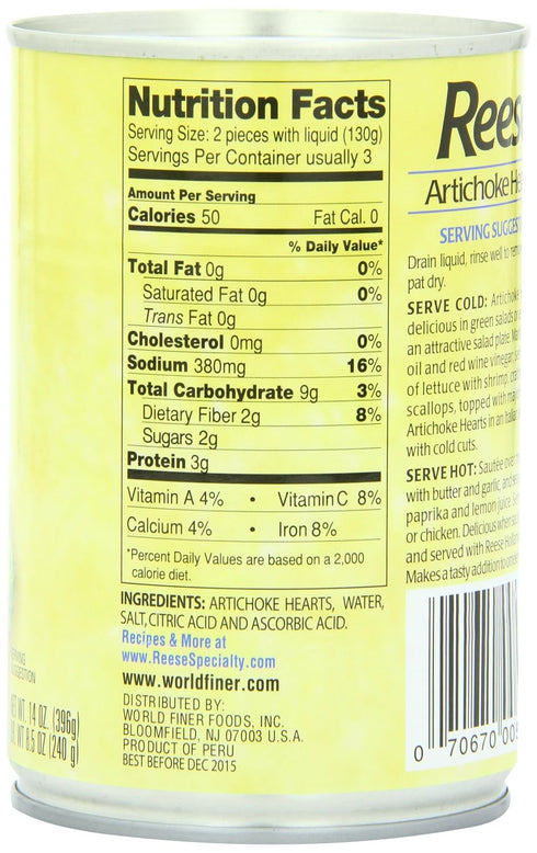 14-Ounce (Pack 12) Reese Artichoke Hearts, Small Size, Cans