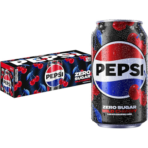 Pepsi Zero Sugar Cola Soda, Wild Cherry, 12 Fl Oz Cans (Pack