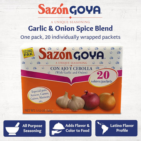 3.52oz Sazn with Garlic and Onion by Goya, Latin Spice Blend for Poultry, Seafood, Meat and Vegetables, All Purpose