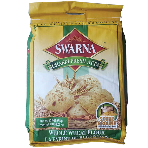 Swarna Chakki Atta Whole Wheat Flour 100% Vegetarian, Natural and Hygienic (20lb)