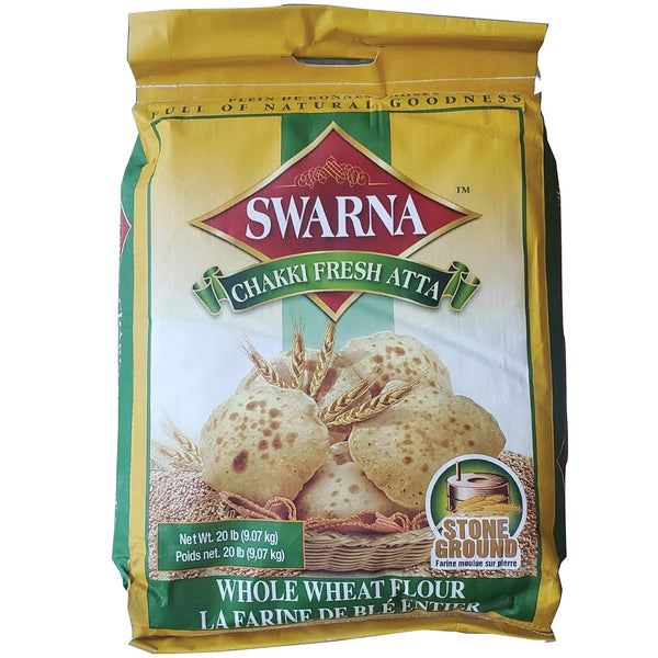 Swarna Chakki Atta Whole Wheat Flour 100% Vegetarian, Natural and Hygienic (20lb)
