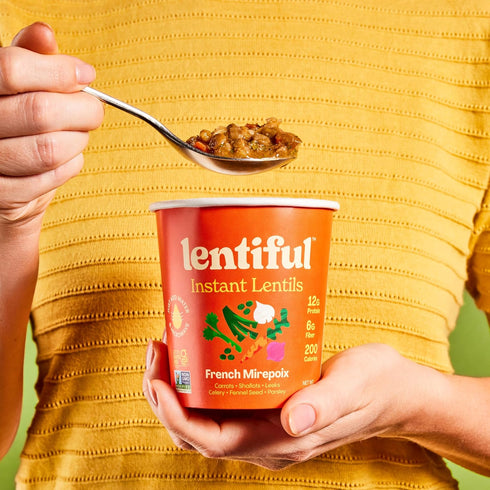 Lentiful 8 Pack 12g 6g French Mirepoix - Herb & Vegetable Instant Lentil Cups | Protein, Fiber | Vegan, Gluten-Free |