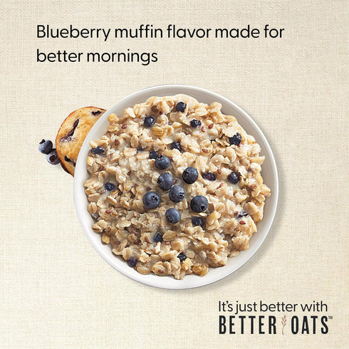 Packets, 15.1 oz (Pack 1) Better Oats Thick & Hearty Instant Oatmeal Blueberry Muffin Flavor with Flax Seeds and Whole