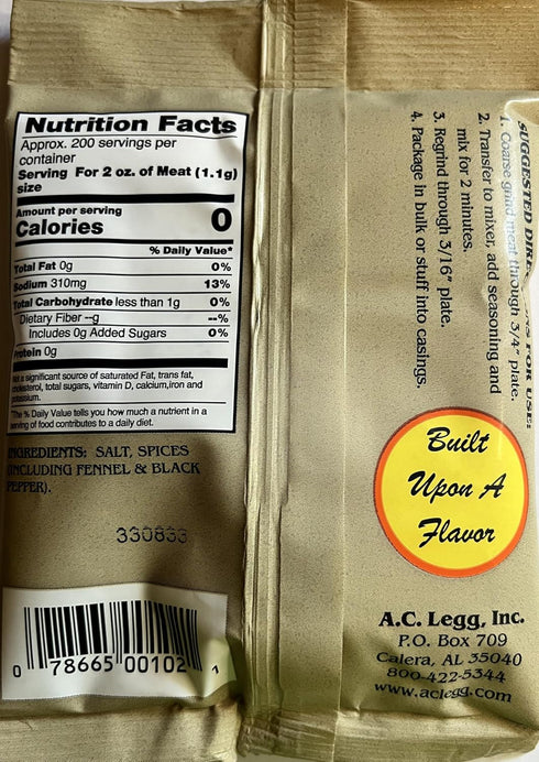 A.C. Legg Mild Italian Sausage Seasoning, 8 Ounce