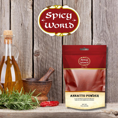 Spicy World Annatto Powder, 7 Oz Bag of Premium Ground Annatto Seed for Vibrant Latin American Dishes