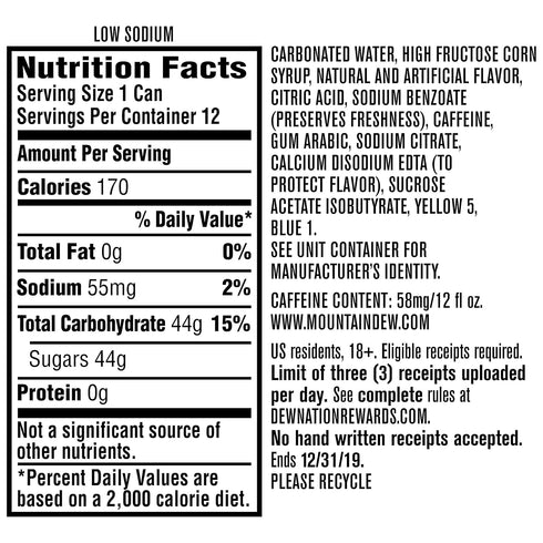 12 oz. (18 Pack) Mountain Dew, Baja Blast, fl cans