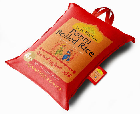 4-Pound 4lbs (1.81kg) Asian Kitchen Ponni Boiled Rice Bag, Short Grain Par Boiled Rice ~ All Natural | Gluten Friendly
