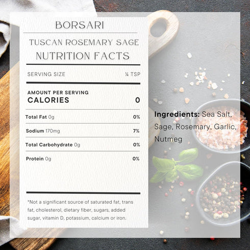 18oz Borsari New Tuscan Rosemary Sage Seasoned Salt Blend - Gourmet Seasonings With Herbs and Spices - All Natural