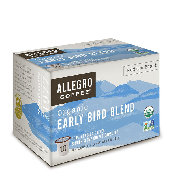 Allegro Coffee Early Bird Blend Pods, Organic, 10 Count, 3.8 Ounce
