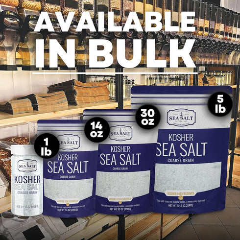 14 oz Coarse Grain Kosher Sea Salt for Grinder, Non-Iodized & Natural Replacement for Table Salt, Bag