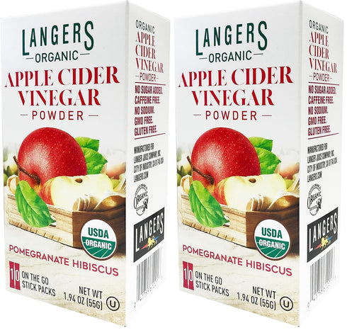 Langer's Organic Apple Cider Vinegar Powder Sticks, Pomegranate Hibiscus, Pack Of 20,