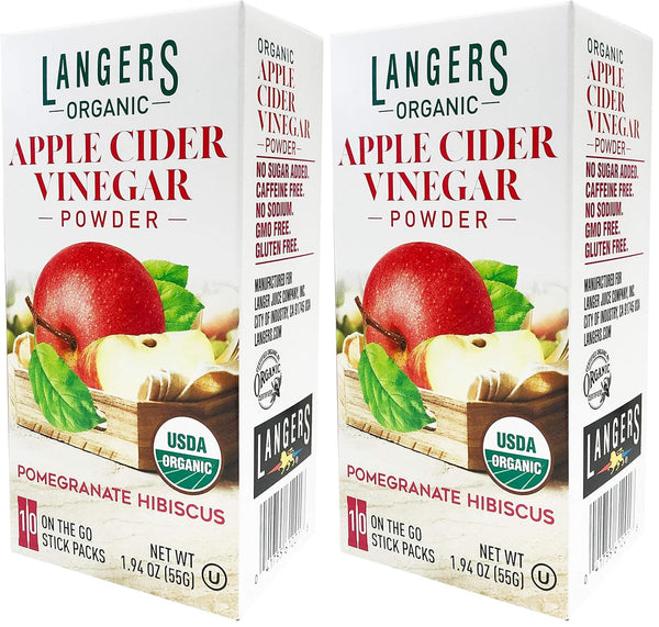 Langer's Organic Apple Cider Vinegar Powder Sticks, Pomegranate Hibiscus, Pack Of 20,