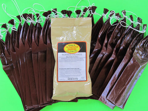 A C Leggs Old Plantation Seasonings Summer Sausage seasoning and Casing Sleeves for 25 lbs of meat. Add