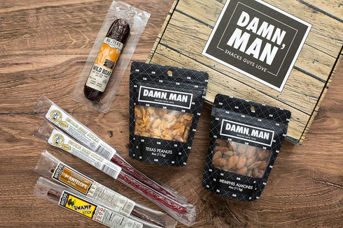 Beef Jerky Gift Basket for Men - Fathers Day, Birthday Gift for Men, Dad - Includes Exotic Jerky Snacks, Alligator