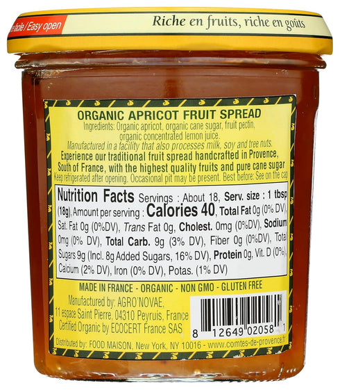 Les Comtes de Provence 12 OZ Organic Apricot Fruit Spread