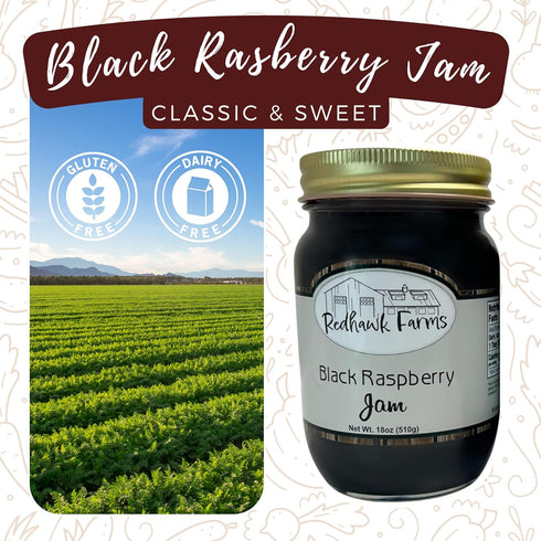 18oz 2 Pack Country Redhawk Farms Black Raspberry Jam - Fruit Preserves - Jars, - Fruit Spread for Toast, Charcuterie