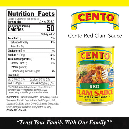 Cento 10.5 (Pack 12) Red Clam Sauce, Ounce Cans
