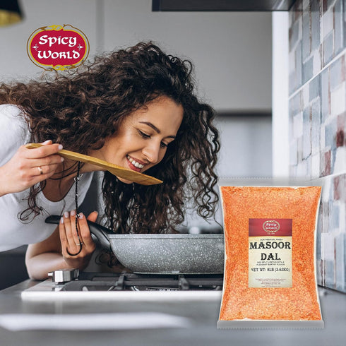 Spicy World 8 (128oz) Masoor Dal Pound Bag - Red Lentils Split - All Natural