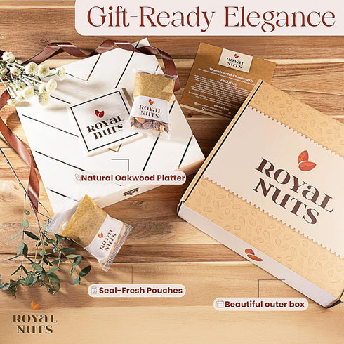 Royal Nuts Gift Basket Gourmet Mixed & Assorted Nuts in Reusable Wooden Crate | Deluxe Holiday Food & Nut Gift Box