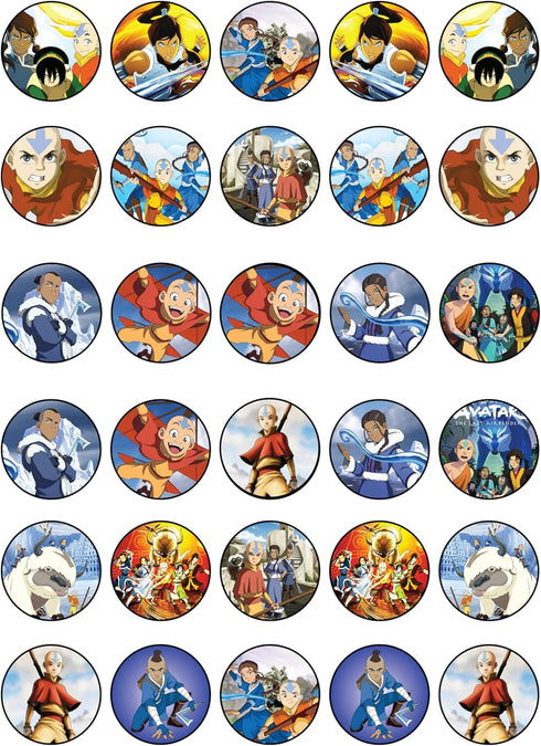30 x Edible Cupcake Toppers, Cartoon Anime Collection, Uncut Edible Cake Decorations on Wafer Sheet