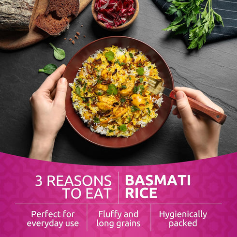2 lb Authentic Smoked Basmati Rice by Khazana in Resealable Zipper Bag - Aromatic and Flavorful Indian Grain - Non-GMO